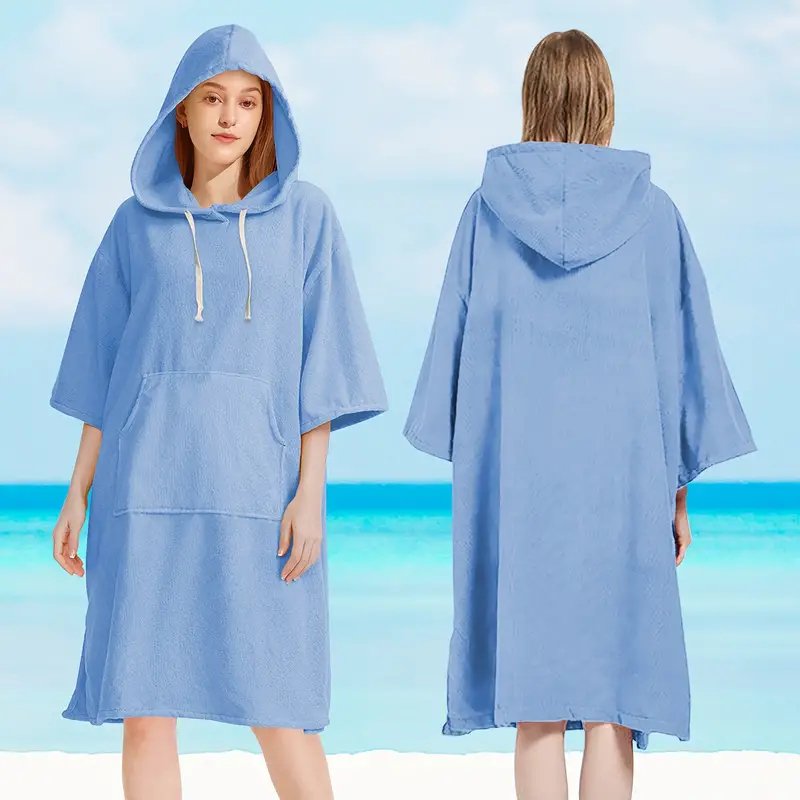 Surf Swimming Poncho Changing Robe - Quick Dry Solid Microfiber Unisex Hooded Towel