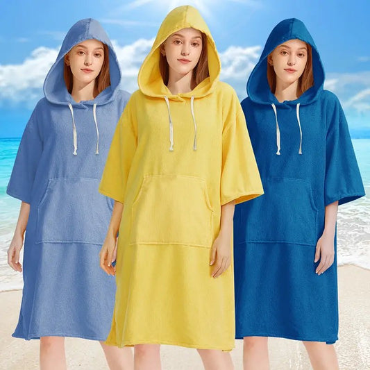 Surf Swimming Poncho Changing Robe - Quick Dry Solid Microfiber Unisex Hooded Towel