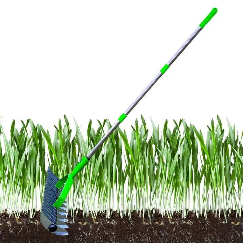 Thatch Rake - Efficient Steel Metal Lawn Grass Rake with Stainless Steel Handle