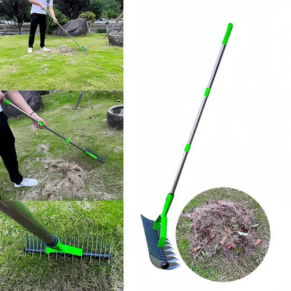 Thatch Rake - Efficient Steel Metal Lawn Grass Rake with Stainless Steel Handle