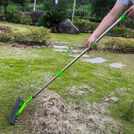 Thatch Rake - Efficient Steel Metal Lawn Grass Rake with Stainless Steel Handle