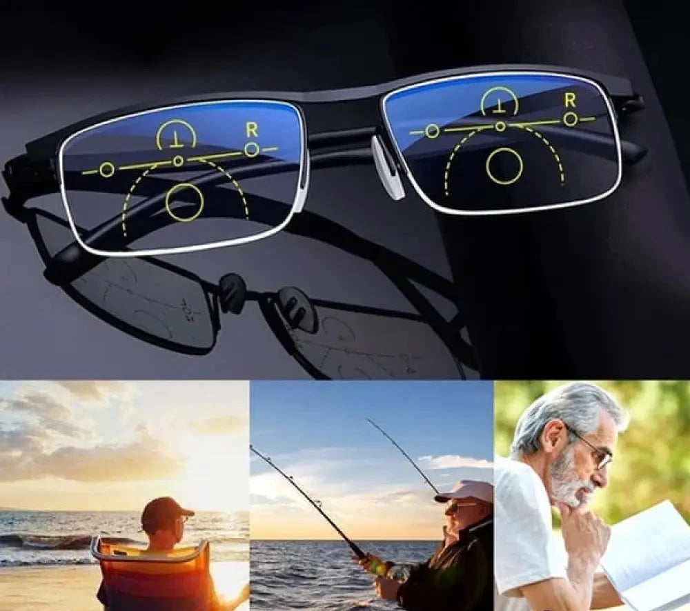 Titanium progressive far and near dual-use reading glasses