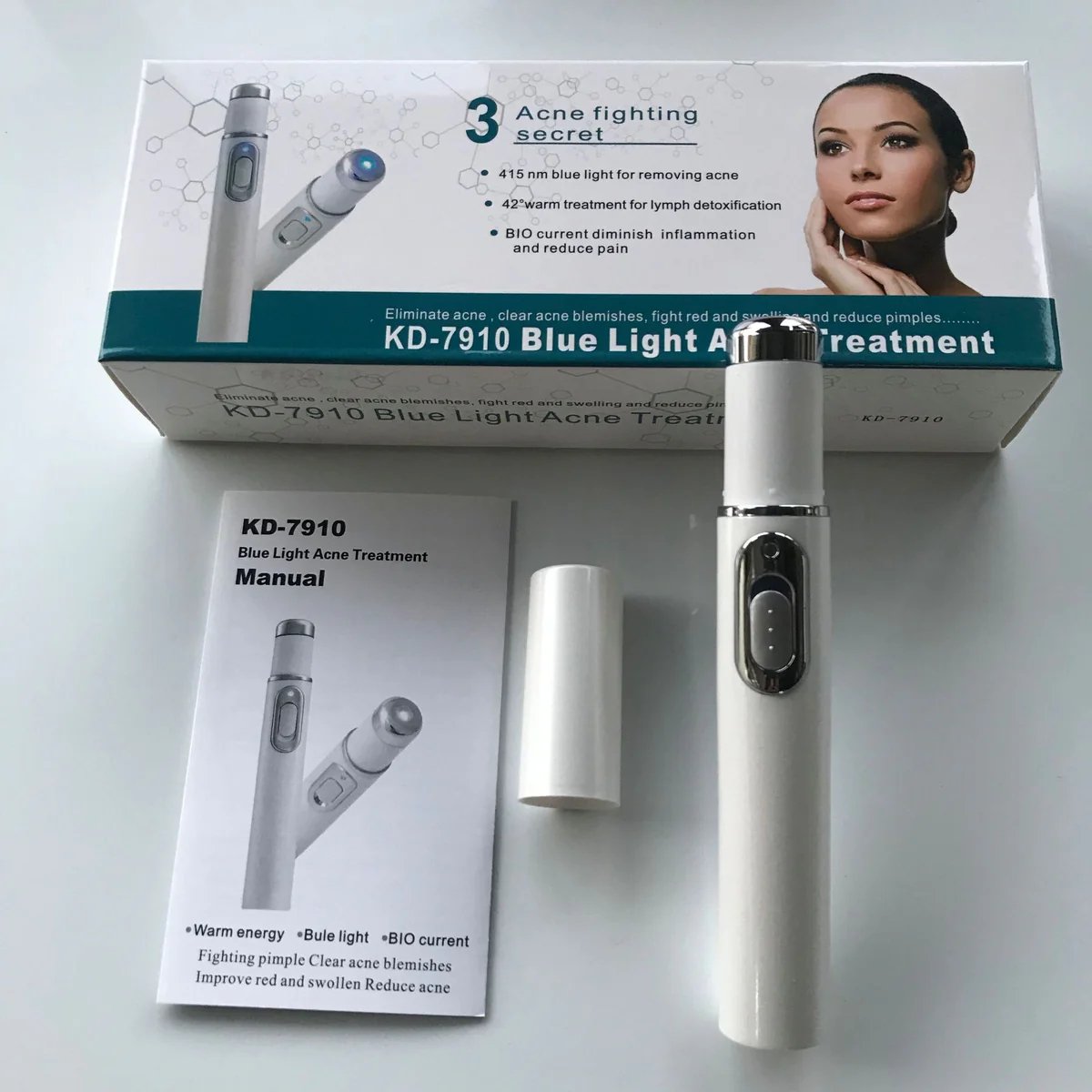 Wrinkle Blemish Pore Acne Scar Remover Pen - Blue Light Skin Renew Photon Pen